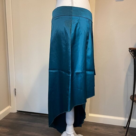 Shein Teal Unity Ruffle Trim Asymmetrical Hem Satin Skirt, Size Large - Picture 10 of 15